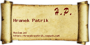 Hranek Patrik névjegykártya